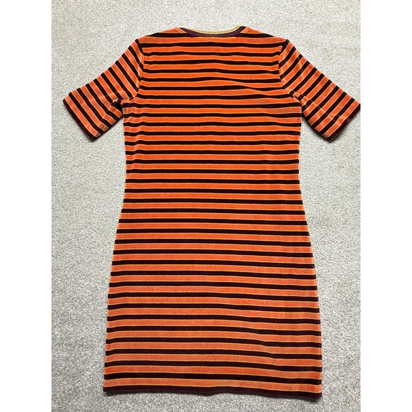 Scotch Soda Maison Striped Velvet Zip Neck Dress Orange Burgundy‎ M - Picture 4 of 10